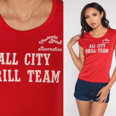 All City Drill Team Shirt 80s Redondo Beach Cheerleader T-Shirt California Cheer Graphic Tee Single Stitch Red Vintage 1980s T-Flirt Small S 