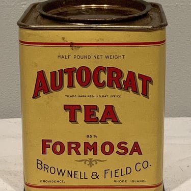 Autocrate Tea Formosa Tin 1/2 Lb,Brownell & Field Co. Providence Rhodesia Island, Vinatge collectible tins, tea can, vintage kitchen decor 