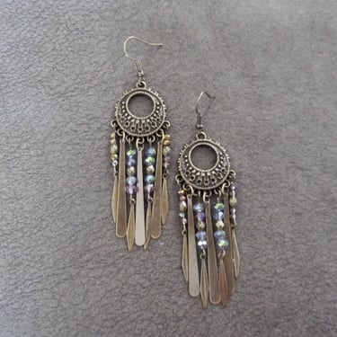Boho chandelier earrings, gypsy bohemian earrings, multicolor iridescent crystal chandelier earrings 