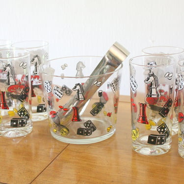 Mid Century Modern Set of Barware Ice Bucket & Glasses