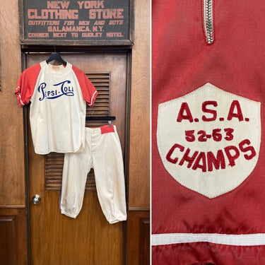 Vintage 1950’s “Pepsi-Cola” Softball Team Athletic Two Piece Outfit Set, Vintage Athletic Wear, Vintage Two Piece, Pepsi, Cola, 1950’s 