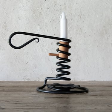 Black Iron Courting Candle Holder, Wrought Metal Courter's Candlestick Holder, Vintage Chamberstick 