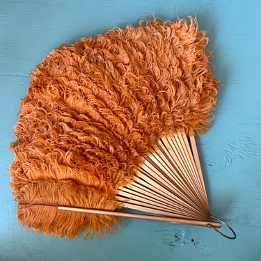 1920s Gold Marabou Feather Folding Boudoir Fan