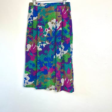 70s vintage skirt / colorful vintage skirt / 80s vintage neon skirt / 1970s flowy skirt / 1980s skirt / midsize vintage size 12 size 14 