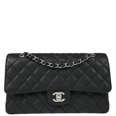 Chanel 2008-2009 Black Caviar Medium Classic Double Flap Shoulder Bag