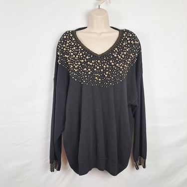 Vintage 90s Black & Gold Embellished Sweater 