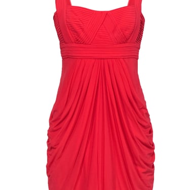 BCBG Max Azria - Coral Pleated Bodice Draped Skirt Sleeveless Mini Dress Sz M