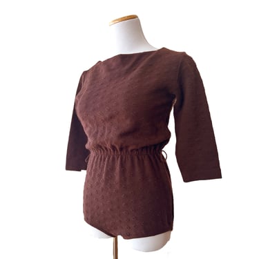 1960s Tom Brigance Knit BROWN Bodysuit Leotard ala Brigitte Bardot, Square Neckline, Three-Quarter Sleeves, Unitard Romper, Beach Bombshell 