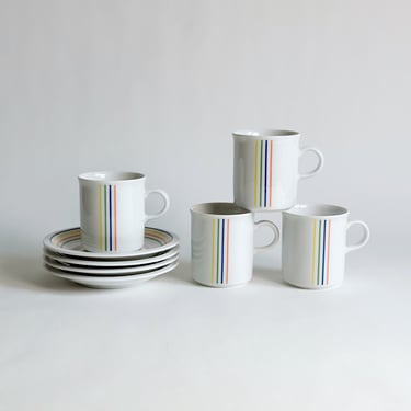 Vintage IKEA Espresso Cups, Multi-colour Stripe, MCM Set of 4 Cups & Saucers, Made in West Germany 1970's 