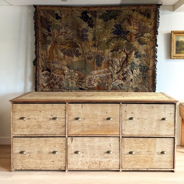 Monumental Antique English Pine Bank of Drawers/Sideboard 