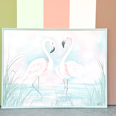 Large Old Florida Flamingo Painting