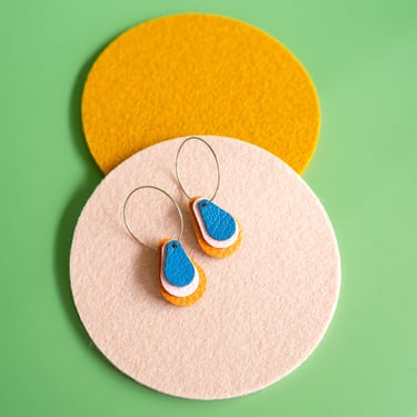 Elixer Drops Hoops in Orange / Blue - layered Teardrop Leather Earrings 
