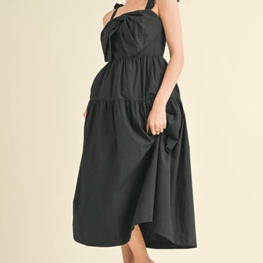 Black Midi Dress with Bow Detail