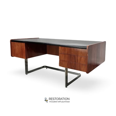 Ste Marie and Laurent Vintage Mid Century Modern Rosewood and Chrome Executive Desk c. 1960s 