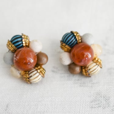 1960s Bead Cluster Clip Earrings 