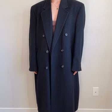 Vintage Mens Gianfranco Ruffini Cashmere Wool Blend Gray Long Trench Coat Sz 44R 