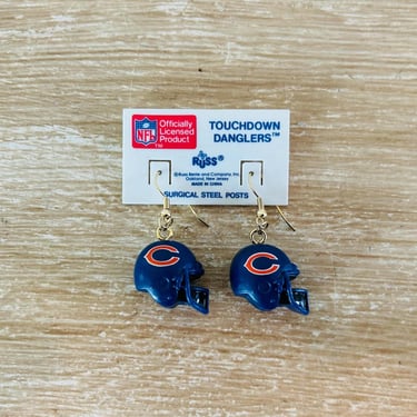 Vintage 1980s Russ Chicago Bears NFL Football Helmet Touchdown Dangers Earrings 
