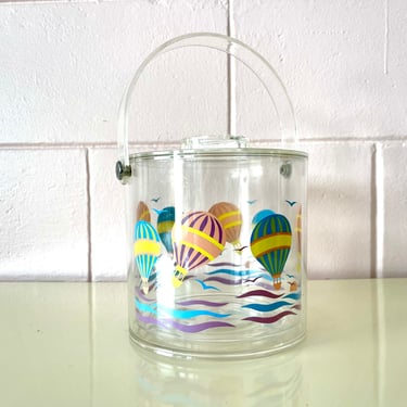 Vintage 1980s Acrylic Ice Bucket With Hot Air Balloon Design by Culver 
