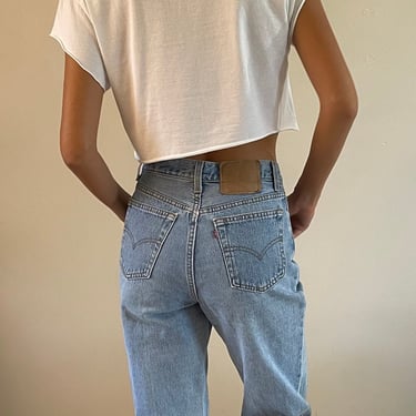 27 Levis 501 vintage faded jeans / vintage light wash soft faded high waisted button fly boyfriend for women Levis 501 jeans USA | 27 