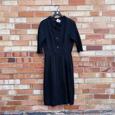 vintage 50s/60s black wide wale calvary twill shift dress / m medium 