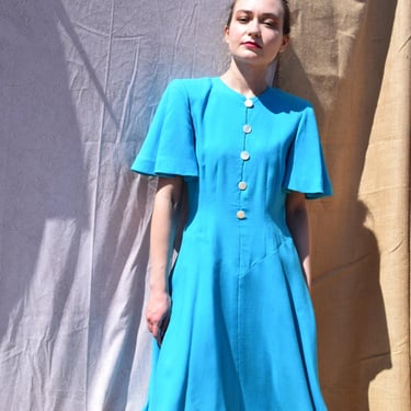 PAULINE TREIGERE Button Blue Linen Dress SZ S to Medium 