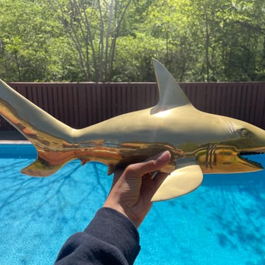 18.5 Inch Long Brass Shark Figurine 