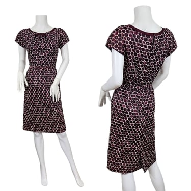 Leslie Fay 1960's Purple Floral Print Nylon Wiggle Secretary Dress I Sz Sm 