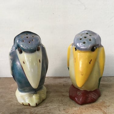Lusterware Bird Salt And Pepper Shakers, Crows, Made In Japan, Heckle And Jeckle Look, Vintage Salt Shakers 