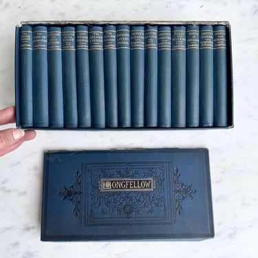 1890 Longfellow Set of 15 Pocket Volume Edition George Routledge and Sons London - in ORIGINAL 1800s BOX - Hiawatha Dante’s Inferno Poetry 