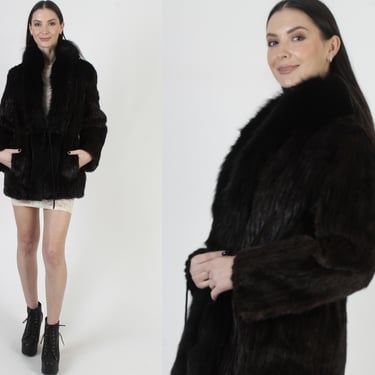 Saga Mahogany Mink Jacket, Real Black Arctic Fox Fur Coat, Winter Apres Ski, Corded Bomber Overcoat 