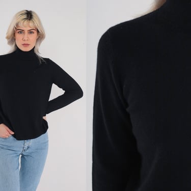 Black Cashmere Sweater Y2k Knit Turtleneck Sweater Retro Basic Plain Solid Pullover Jumper Simple Chic Minimalist Top Vintage 00s Small S 