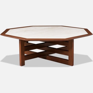 Harvey Probber Coffee Table with Octagonal Travertine Top