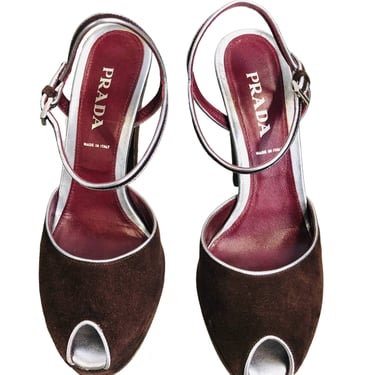 Prada Brown Suede Peep Toe Platform Shoes