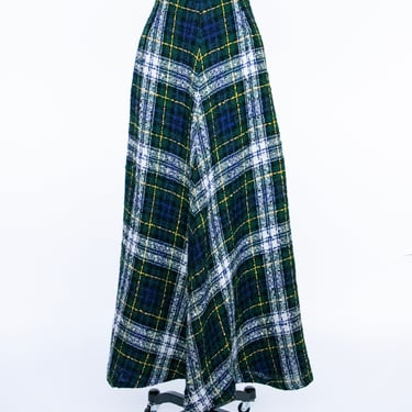 1970s Full Maxi Skirt Wool Tartan Plaid Long S 