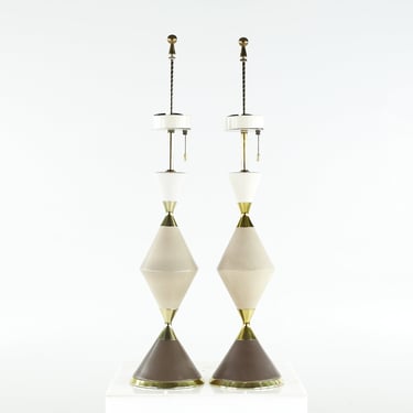 Gerald Thurston Ceramic and Brass Lamps - Pair - mcm 