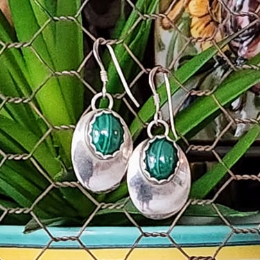 Signed Sterling Malachite Earrings~Vintage Native American Jewelry 