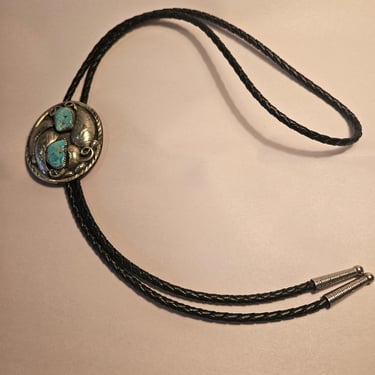 Vintage Native American Sterling Turquoise Bolo Tie or Necklace 