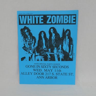 White Zombie original flyer - Vintage 1980s Concert Flyer - Ann Arbor 1988 