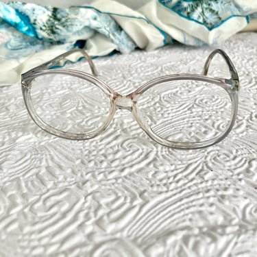 Big Glasses Frames, Vintage 80s Nerd, Silvery Clear Lucite, Geek Chic, Vintage 70s 80s 
