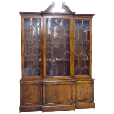 Rare 1 of 2 English Georgian Chippendale Breakfronts China Cabinets