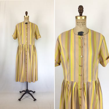 Vintage 50s dress | Vintage multi colored stripe shirt waist dress | 1950s Westbury Fashions dress 