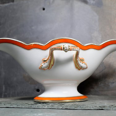 Antique Porcelain Gravy Boat - Richard Briggs Boston - Art Deco - Orange & Gold Design - Gorgeous Scalloped Gravy Bowl | FREE SHIPPING 