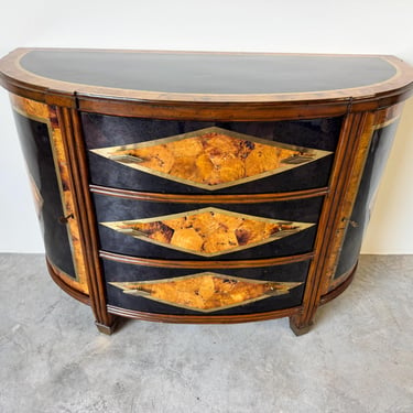 Vintage Maitland-Smith Demilune Cabinet with Coconut Shell and Inlaid Brass Detailing 