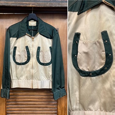 Vintage 1940’s Western Horseshoe Detail Satin Two-Tone Rockabilly Jacket, 40’s Cowboy, Vintage Clothing 