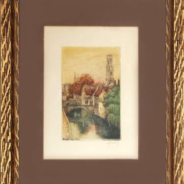 Ida Gusty Olsson, Bruges-Quai vert, Aquatint Etching, Signed in pencil 