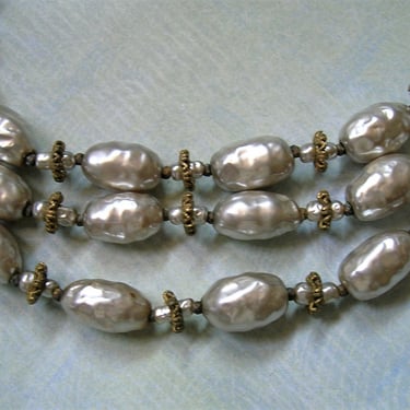 Vintage Miriam Haskell Three Strand Pearl Necklace, Vintage Haskell Necklace, Old Haskell Necklace (#4048) 