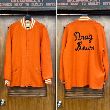 Vintage 1950’s “Drag News” Hot Rod Magazine Car Club Wool Rockabilly Jacket, 50’s Vintage Clothing 