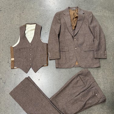 Vintage 70s Men's Three Piece Donegal Tweed Suit Set, Palm Beach Style 