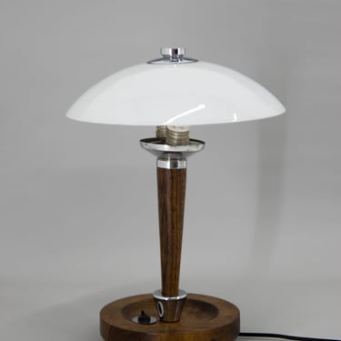 Art Deco Wood and Glass Table Lamp, 1930s / Vintage Table Lamp / Desk Lamp / Art Deco Lighting 