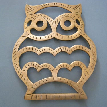 Vintage Brass Owl Trivet 